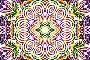 luxurious paper cut design colourful rainbow flowers line art pattern of indonesian culture traditional  batik ethnic dayak for textile or fashion
