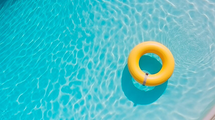 Yellow ring float in swimming pool. concept of relaxation, vacation, summer time. Generative AI