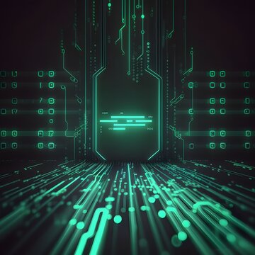 Digital Futuristic Binary Code Matrix Animation with Glowing Lines and Circuit Board Pattern for Immersive Online Business Websites Display Generative AI