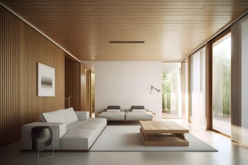 Naklejka na ściany i meble en bois moderne espace intérieur espace ouvert contemporain, generative ai 