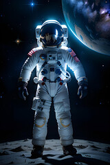 Naklejka premium Realistic illustration of astronaut on alien planet.