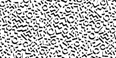 Geometric pattern with black grunge shapes. Horizontal banner with brush strokes grunge lines. Modern black and white abstract vector texture.