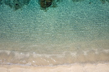 Fototapeta na wymiar 沖縄本島国頭郡国頭村謝敷のビーチをドローンで空撮する風景 Aerial drone view of the beach at Shashiki, Kunigami-son, Kunigami-gun, Okinawa Island 