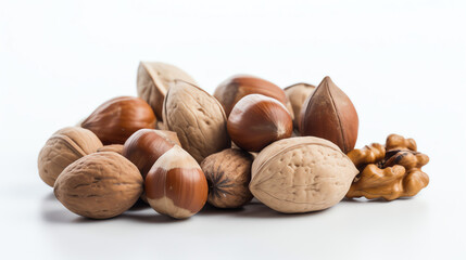 a bunch of nuts on a white background