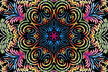 luxurious paper cut design colourful rainbow flowers line art pattern of indonesian culture traditional  batik ethnic dayak for textile or fashion
