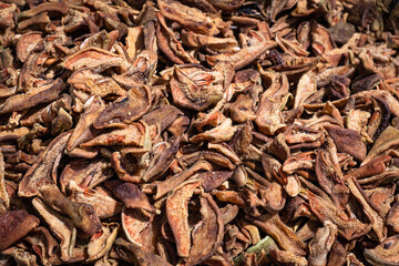 sun dried pear slices. dried organic fruits.