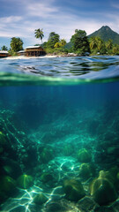 Tropical island above and underwater - generative AI, AI generated