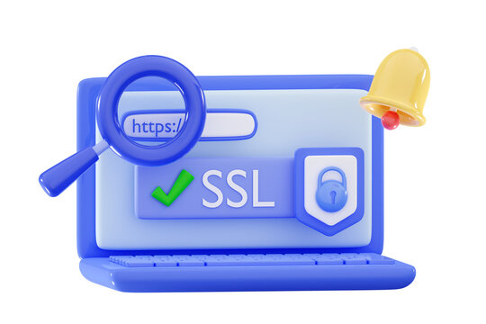 3d HTTPS Protected connection Secure protocol Security communication online networks concept Safe browsing Internet surfing and data sertificate encryption Minimal 3D rendering illustration Cyber text