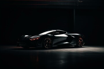 Fototapeta na wymiar Sleek vehicle in a dark backdrop. Generative AI