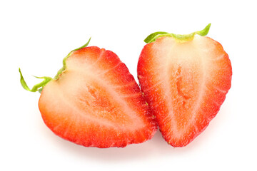 Slices of fresh strawberry on white background