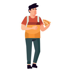 hungry boy eating a pizza slice