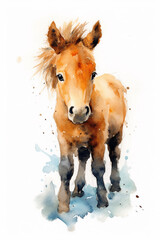 Glücklicher und süßes junges Pferd, Horse Cub, Water Colour Art. Generative AI. Generative AI