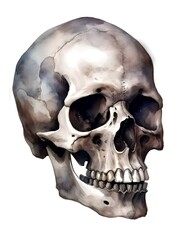 Obraz premium Skull ink watercolor on white background, generative ai drawing of human skull