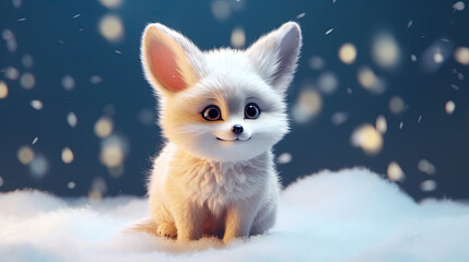 Fototapeta na wymiar Cute fox with snowfall