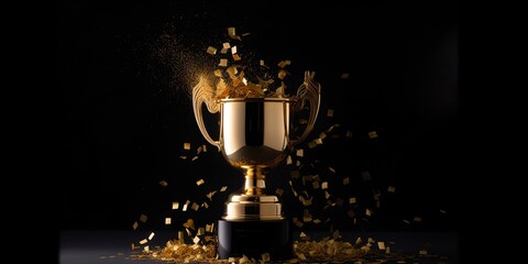Naklejka premium Trophy award and confetti, generative ai