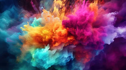 Foto op Plexiglas Splash of color paint, water or smoke on dark background, abstract pattern, generative AI. © scaliger