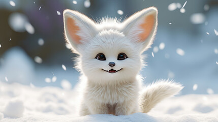 Fototapeta premium Cute fox with snowfall