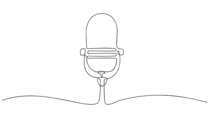 Continuous one line drawing microphone. Podkast. vector illustration