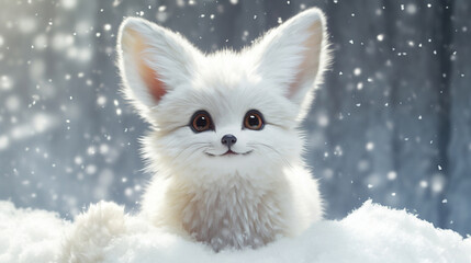 Cute fox with snowfall