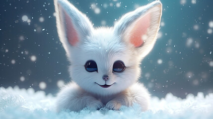 Cute fox with snowfall