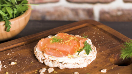 Smoked salmon on rice bread toasts