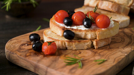 Fresh bruschetta with cream cheese