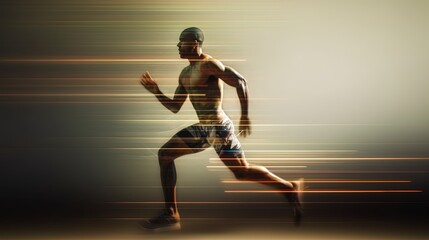 Silhouette of athlete running fast with blurred motion using generative AI