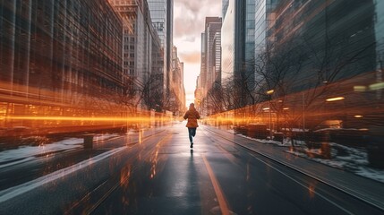 Person walking fast travelling in city using generative AI