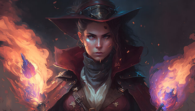 Badass female magician casting a spell.
