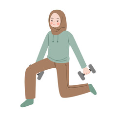 hijab woman exercising vector flat illustration