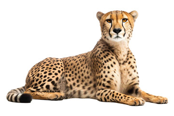 Cheetah png, lying down, isolated, transparent background, wild cat generative ai