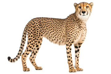 Cheetah png, isolated, standing, transparent background, wild cat generative ai