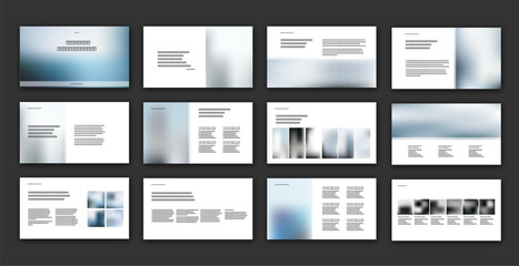 Naklejka na ściany i meble PowerPoint or Google Slides Presentation Template with 12 layouts for images with titles, paragraphs, bullets, and quotes