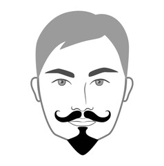 Van Dyke Beard style men in face illustration Facial hair Imperial mustache. Vector grey black portrait male Fashion template flat set. Stylish hairstyle isolated outline on white background.
