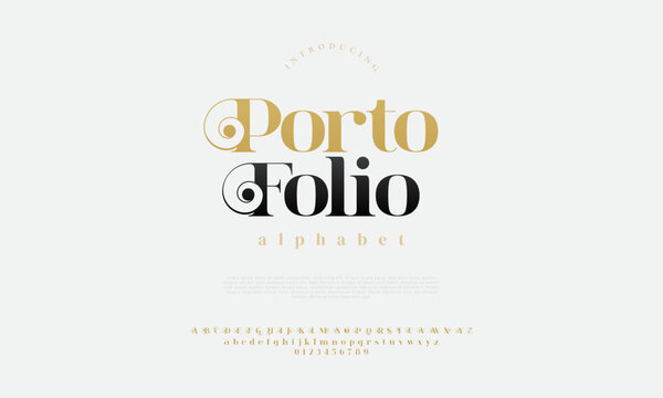 Portofolio elegant alphabet letters font and number. Classic Lettering Minimal Fashion Designs. Typography modern serif fonts decorative vintage design concept. vector illustration