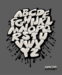 Graffiti alphabet. Comic style hand drawn lettering. Street art design.
