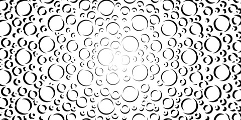 Black and white round circles background. Abstract geometric shape backdrop. Modern white abstract vector texture.