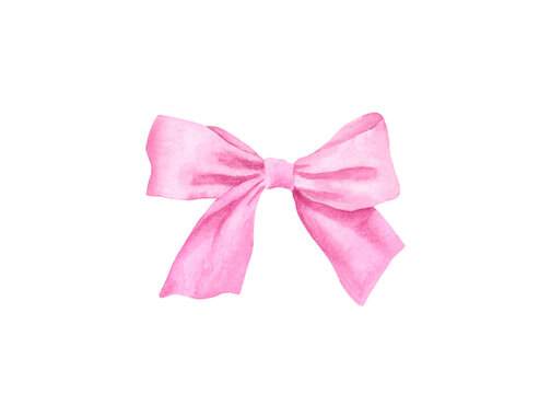 Pink Coquette ribbon bow watercolor hand drawn - Stock