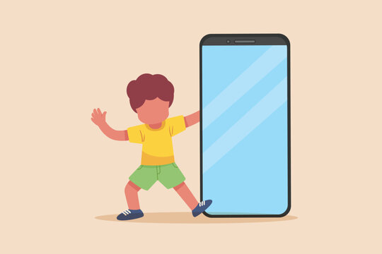 Happy people showing mobile phone screens. Holding smartphone. Smartphone concept. Colored flat graphic vector illustration isolated.