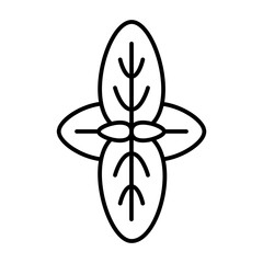 Mint or basil leaf line icon. Herbal leaves linear style logotype. Tea with herbs symbol. Black on white background silhouette. Vector design element 