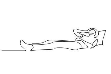 woman home bed lying down headache sick full length line art