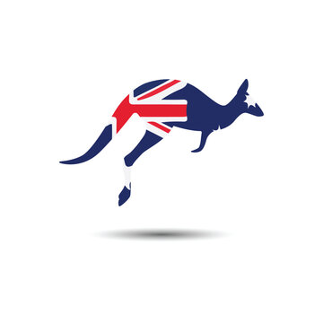 Australian national flag on Australian national animal kangaroo vector illustration.   