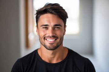 Smiling bearded attractive man looking at the camera. Generative AI