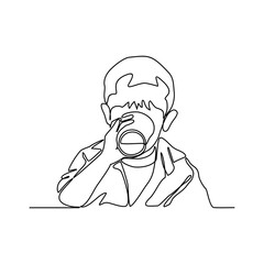 One continuous line drawing of a child is drinking milk. beverage in simple linear style. beverage design concept vector illustration