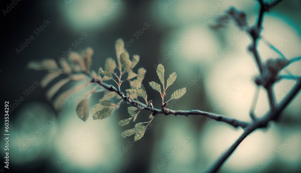 Poster unfocused backdrop and a tree limb generative ai
