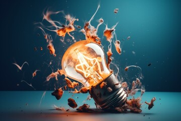 Obraz na płótnie Canvas An explosion of creativity depicted by a light bulb against a blue background. Generative AI