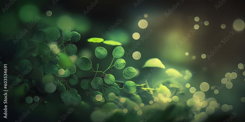 Poster light bokeh effect of green foliage. generative ai