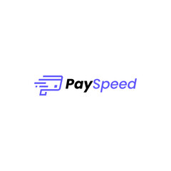 Modern logo combination of P, speed and credit card. It is suitable for use as a payment logo. - obrazy, fototapety, plakaty