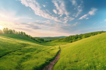 Obraz premium natural landscape with green grass field, spring summer landscape