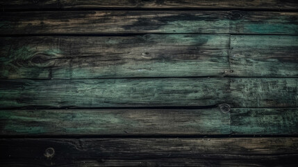 Fototapeta premium green painted wooden boards with peeling paint grunge background. Generative AI